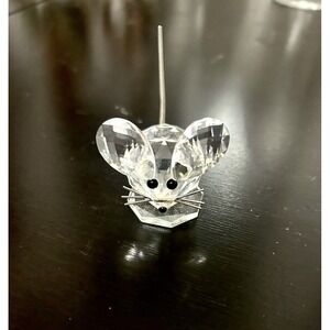 Swarovski Silver Crystal Mouse Figurine Large Black Eyes Whiskers Tail, 1.75"